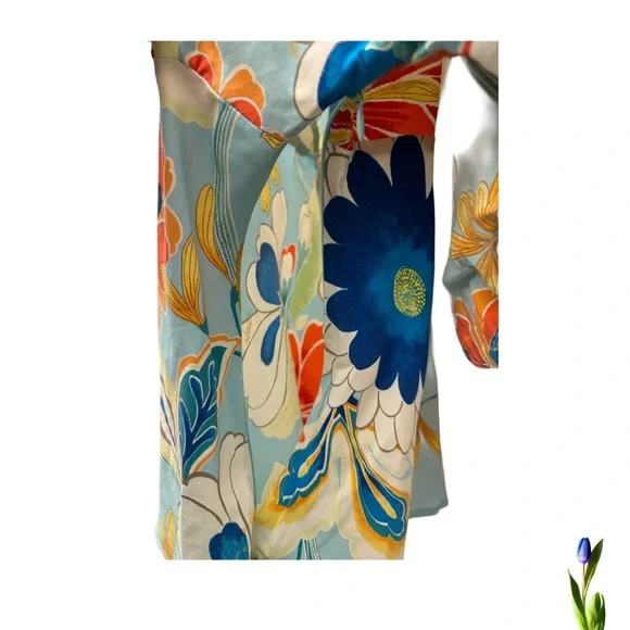 Y2K Express 100% Silk colorful blouse with open sleeves and flowers size 7/8 - Picture 2 of 7